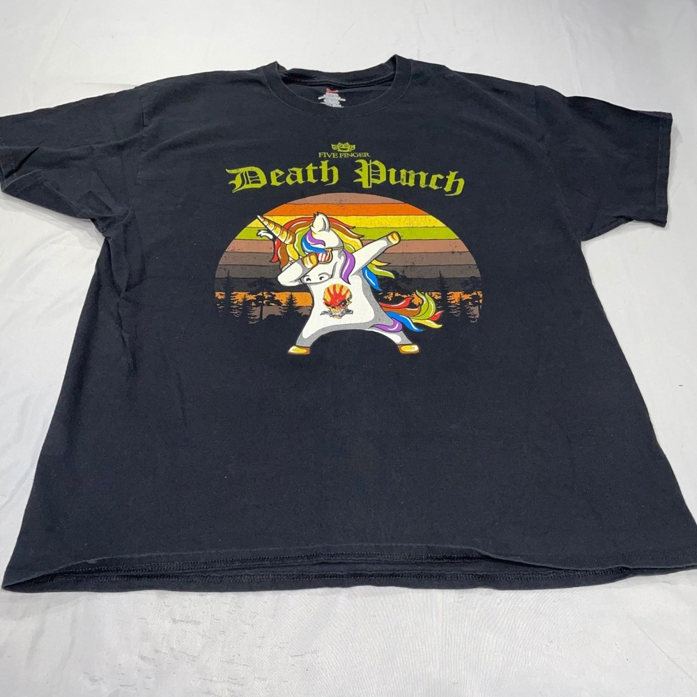 Five Finger Death Punch Dabbing Unicorn Graphic T-Shirt Black XL Mens Hanes